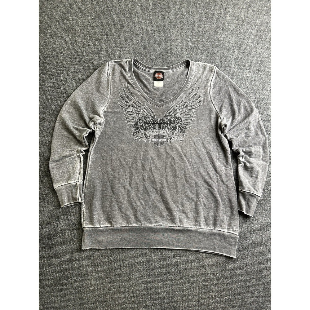 Womens Harley-Davidson Eagle Graphic Gray Long Sleeve Sweatshirt, Size L